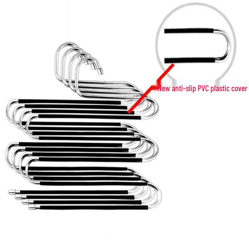 Enhanced Anti-Slip Stainless Steel Multi-Layer S-Shaped Hanger for Trousers, Towels, and Belts