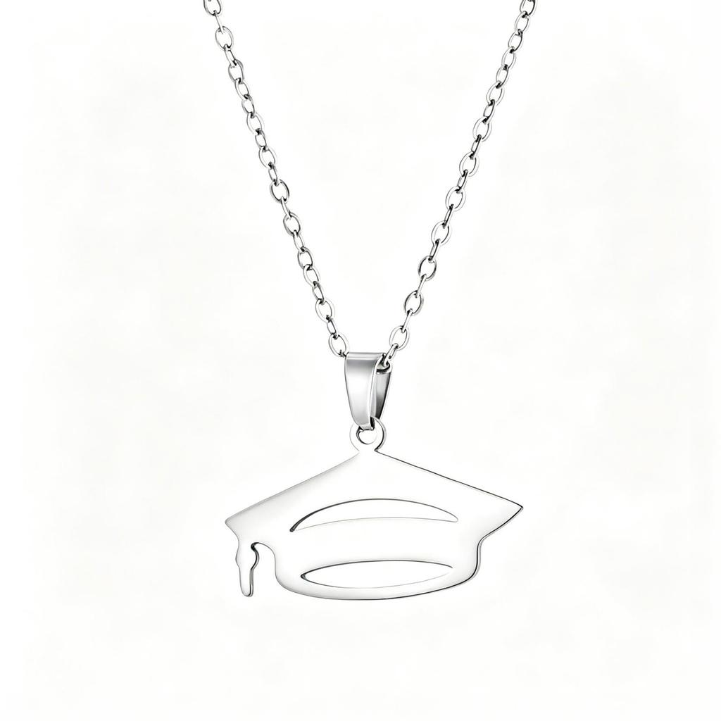 Custom Stainless Steel Graduation Cap Necklace with Laser-Engraved Pendant for Back-to-School Season