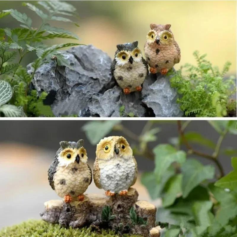 New 4Pc Home Decoration Cute Artificial Owl Figurines Miniatures Lovely Birds Fairy Garden Home Resin Crafts Decorations