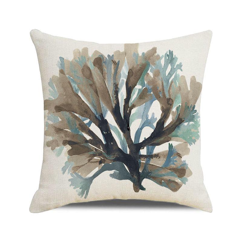Watercolor Painting of Coral Marine Creatures Digital Printing Short Plush Pillow Covers for Car Sofa Office Cushion Cover