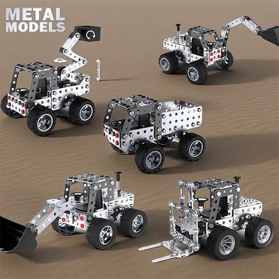 3D Metal Assembly Engineering Vehicle Toy Creative Model Simulation Forklift Dump Truck Screw Nut Building Block Gift for Boys