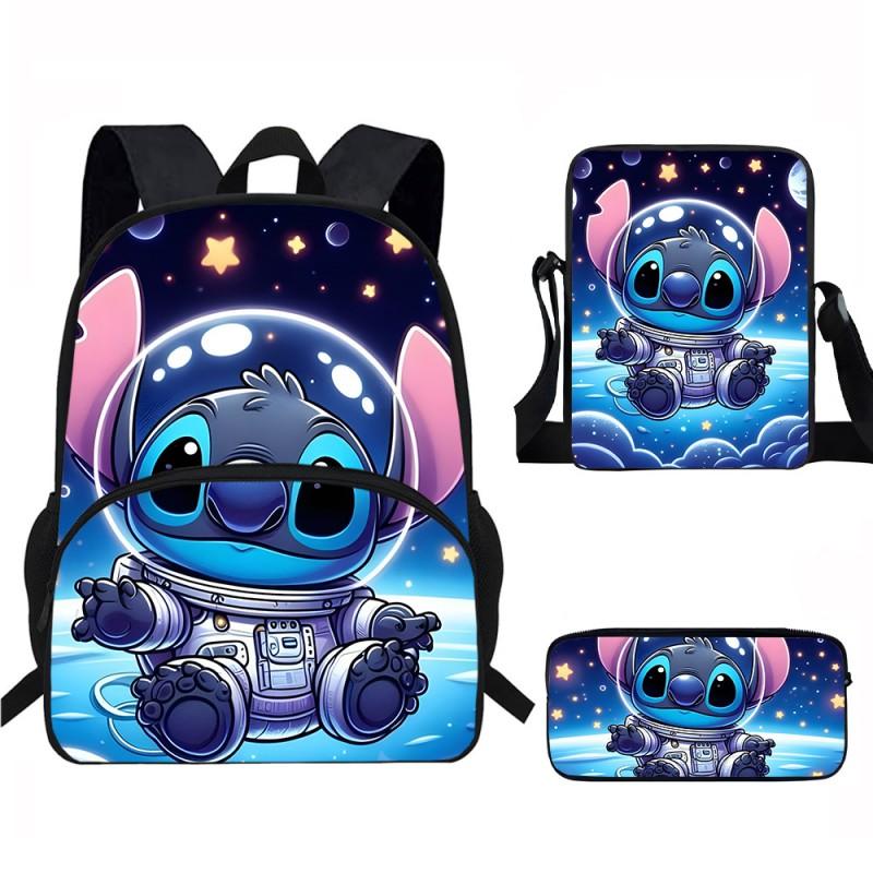Stitch Kids School Backpack Set Elementary Students Oxford Fabric Ergonomic Design Printed Cartoon 3-Piece Bundle