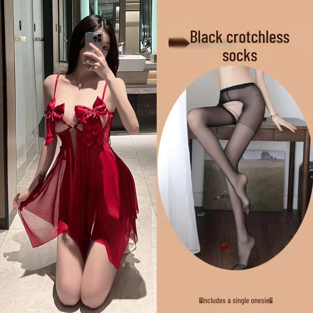 Französisches romantisches Meeresschmetterling-Cami-Nachthemd mit tiefem Rückenausschnitt und Schleifendesign