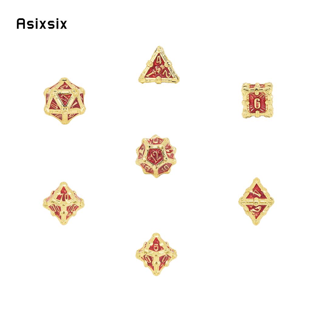 Metal Dice Perfect for Tabletop Rpgs and Card Games 7 Pcs Golden Red Skull Dice Solid Metal Polyhedral Dice Role-Playing RPG
