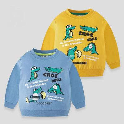 Modny dziecięcy sweter z kreskówkowym krokodylem: Bluza z okrągłym dekoltem dla chłopców - kolekcja jesień 2025
