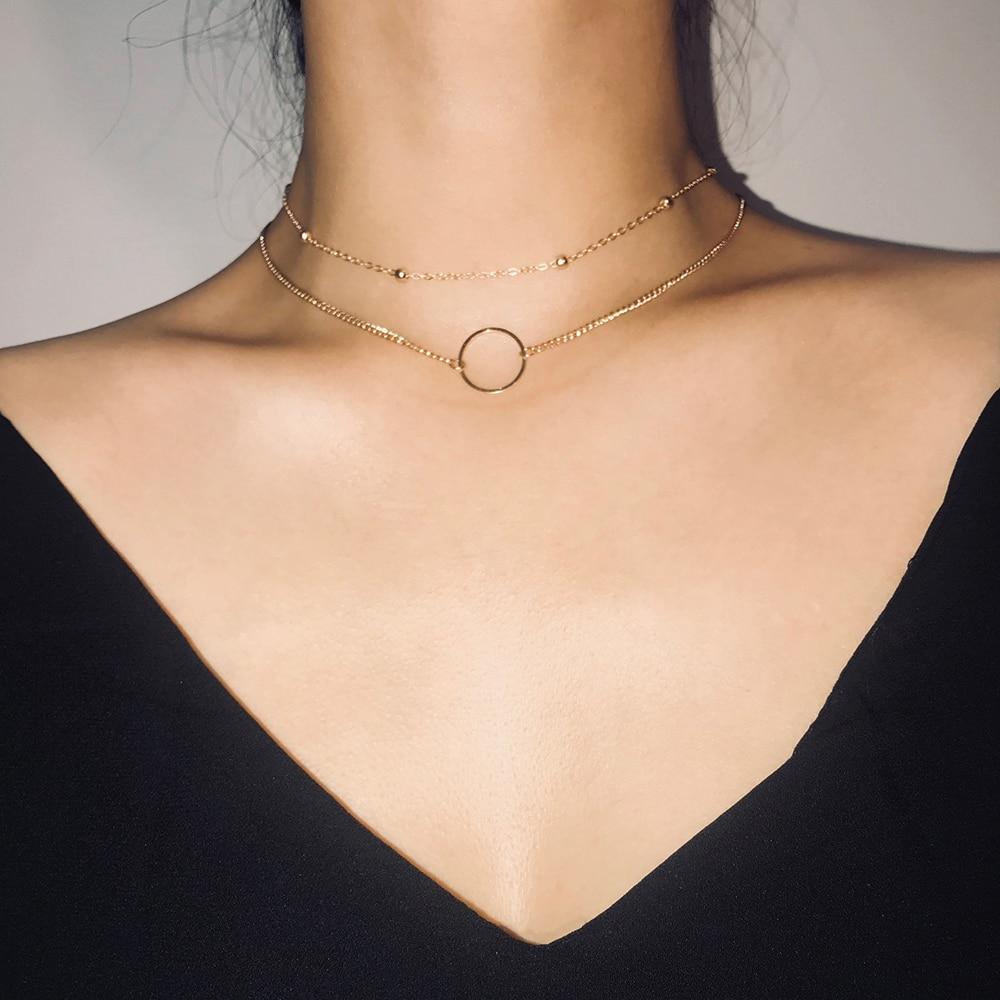 New Arrival  Fashion Modern Choker Necklace Two Layers Round Necklaces Gold Color Necklace Choker Jewelry For Women