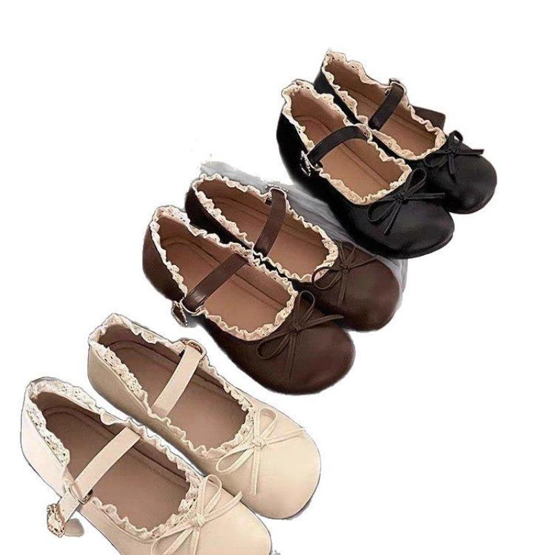 Lolita skor med rund tå, spets, Mary Jane-stil, nya enspänneskor med rosett, studentuniform, läderskor