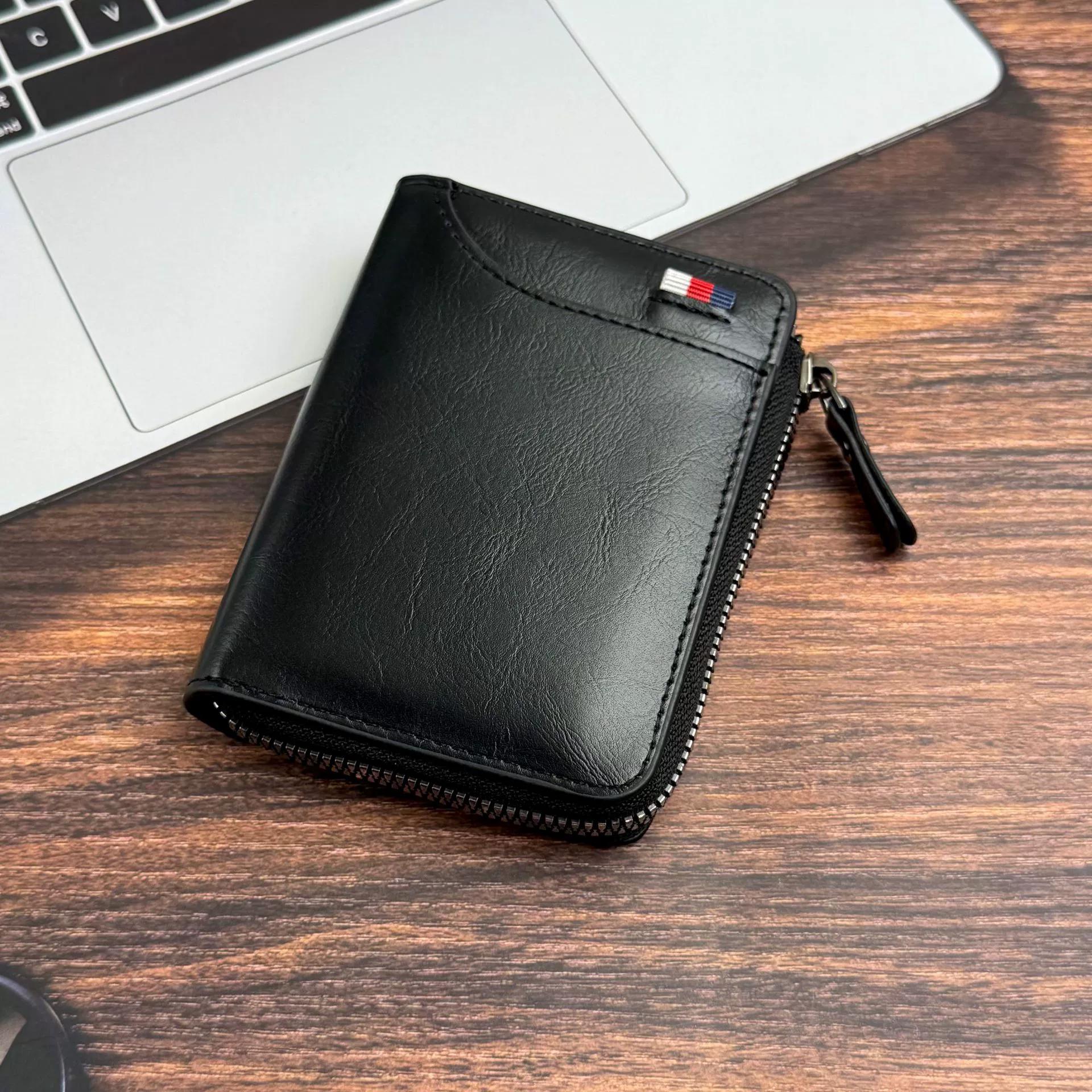 

Business Mens Wallet 3 Fold Money Clip Retro Luxury Zipper Leather Purse High Quality Card Holder Bank Card Storage Bag