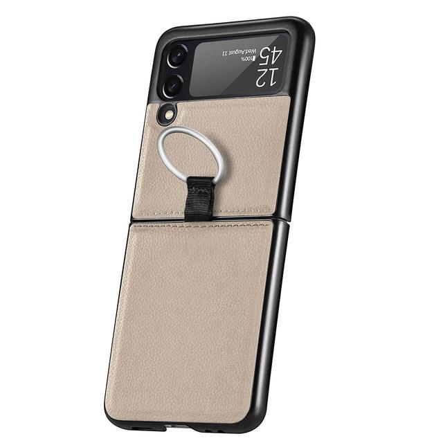 Lett Slim Folding Design Lærveske For Samsung Galaxy Z Flip3 Flip 3 5g Med Ring Holder Protective Coque