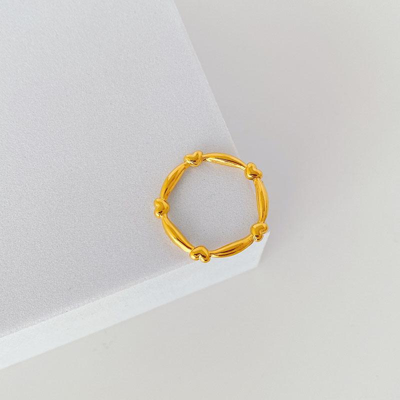 18k Gold Minimalist Korean Titanium Steel Heart Rings - Vintage Luxury Style for Couples