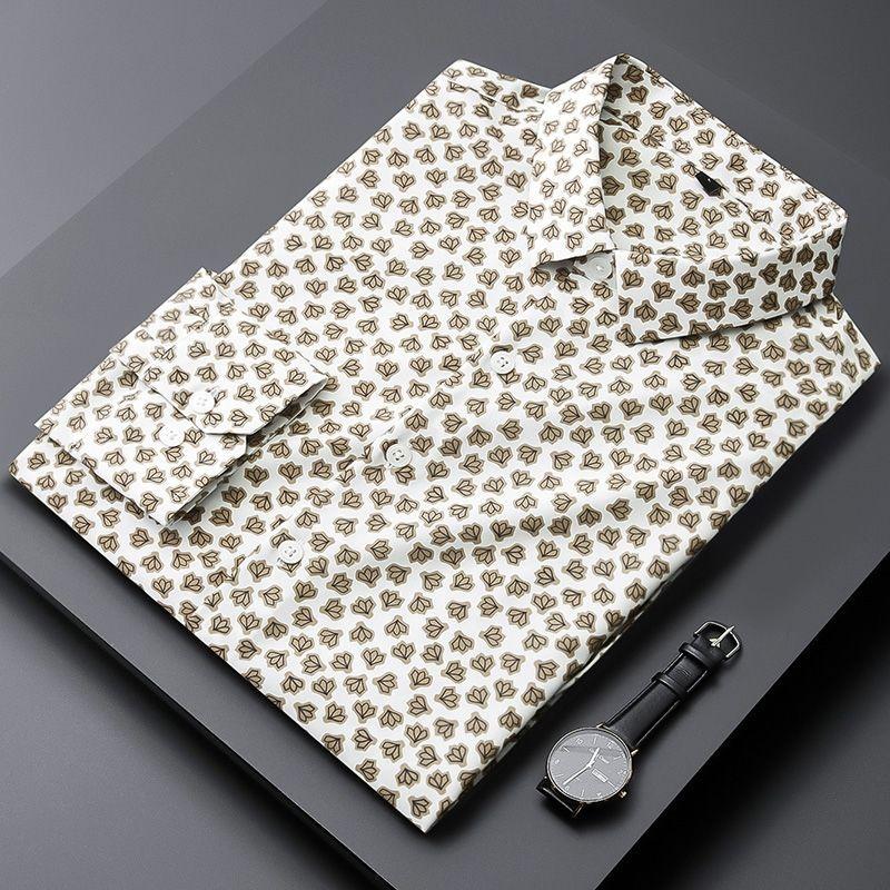 

Отложной воротник, тонкая печать, на пуговицах, весна-лето, красивые рубашки, прямой крой, модный, деловой кэжуал, мужская одежда L белый