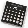 15 Pairs Classic Luxury Geometric Six Claw Zircon Crystal Pearl Stud Earrings Sets for Women Daily Wear Piercing Jewelry Gifts