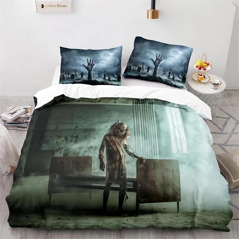 Horror Theme Spooky Bedding Set Boys Girls Twin Queen Size Duvet Cover Pillowcase Bed Kids Adult Home Textileextile
