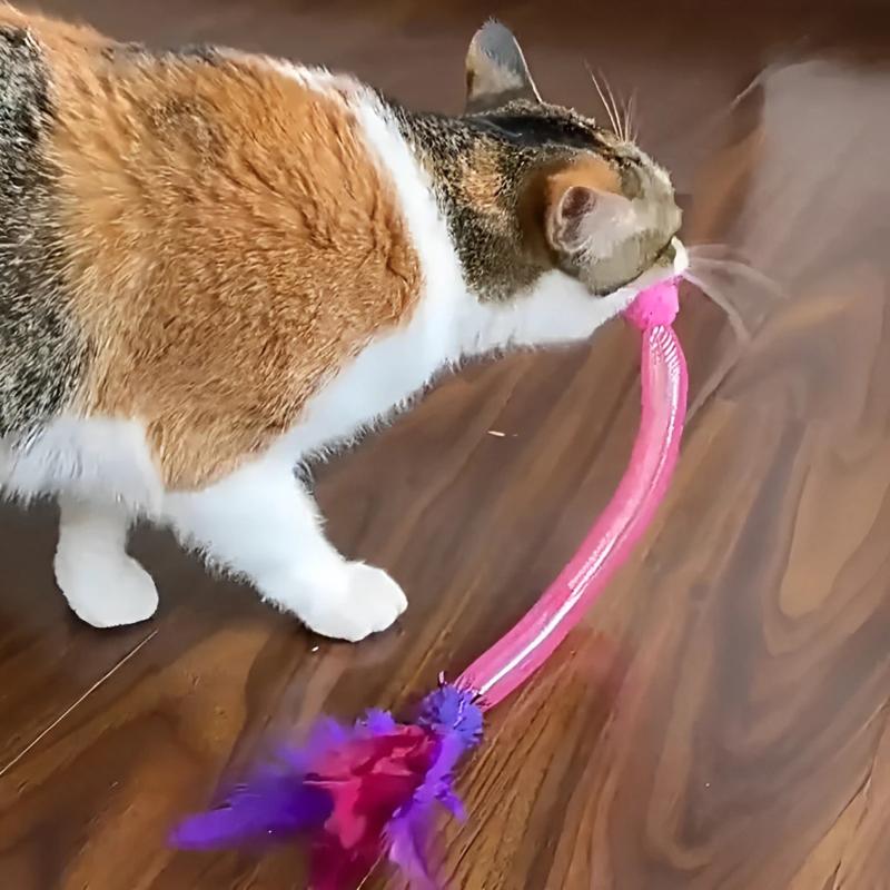 3PCS Funny Interactive Cat Toy with Feathers & Bells Catnip Elastic Rope for Kitten Play Chase Exercise Cat Toy Supplies Toy