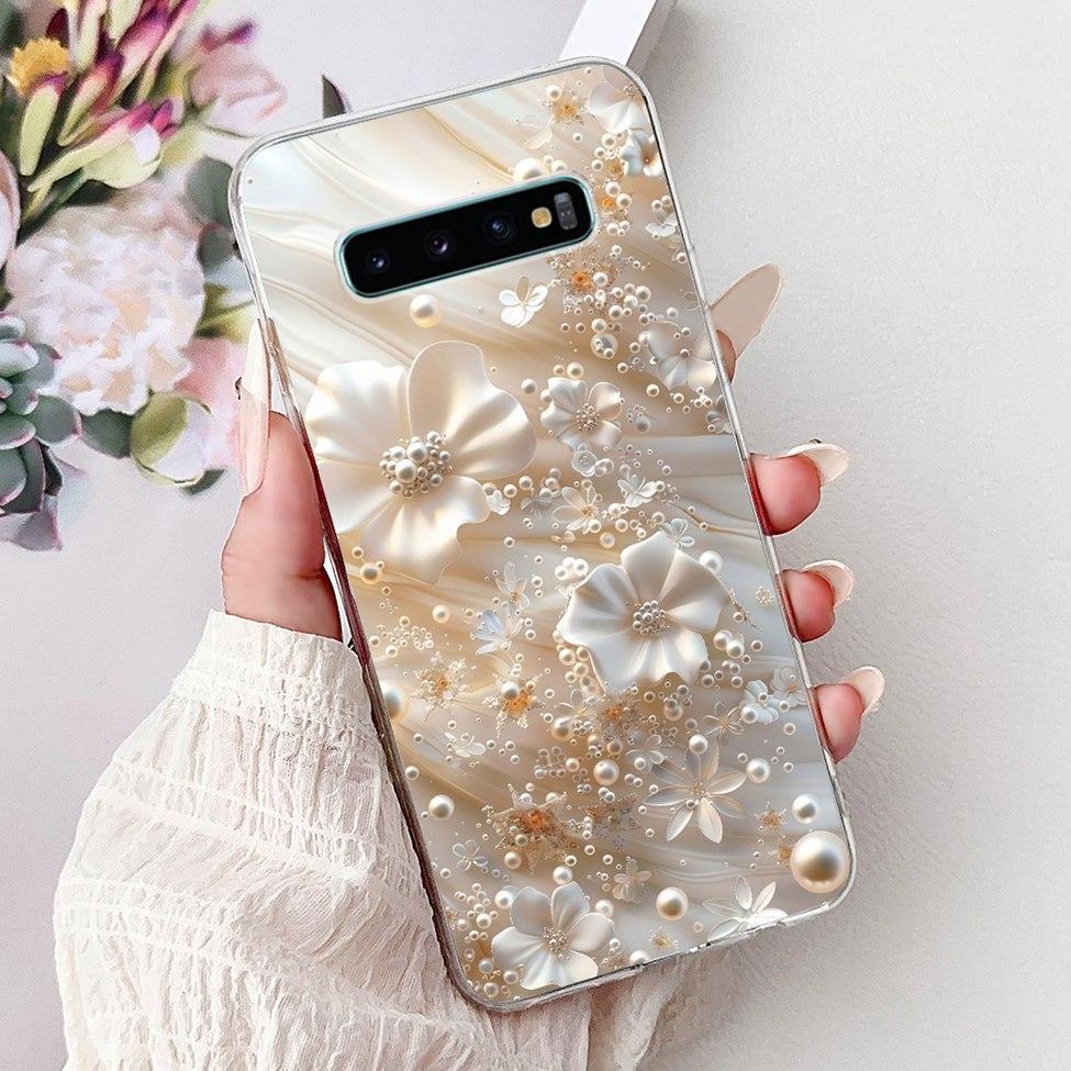 For Samsung S10 Plus Case SM-G975F Cute Kawaii Fashion Flowers Luxury Cool Painted Soft Cover For Samsung Galaxy S10+ Phone Case