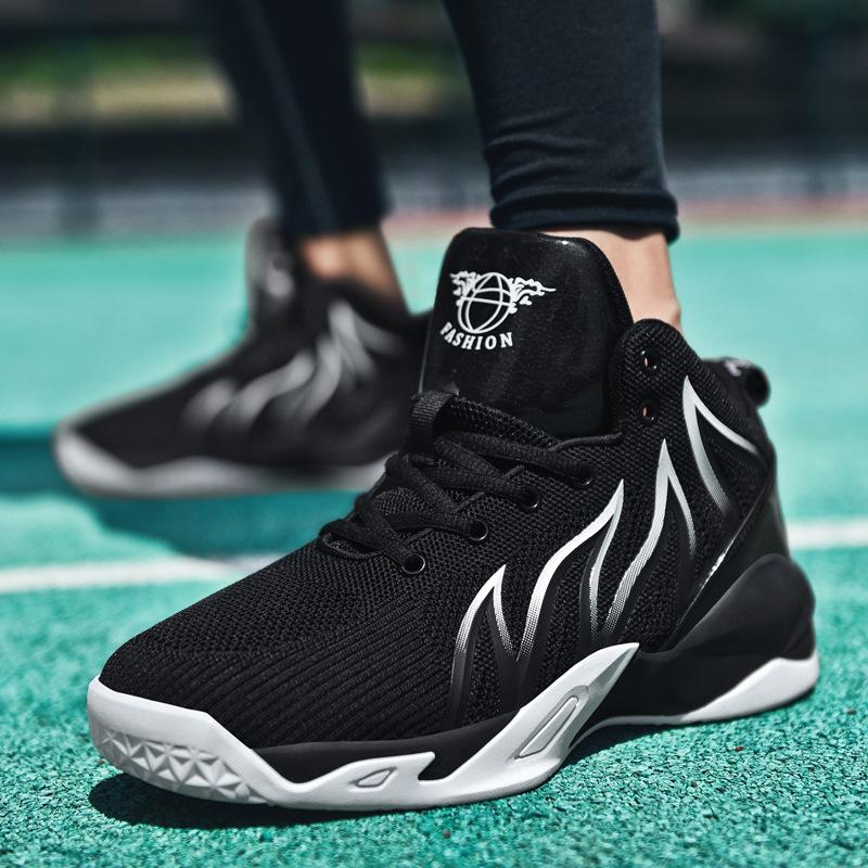 Men's shoes basketball shoes autumn and winter new high-top fly-woven breathable non-slip wear-resistant sports shoes men's running casual shoes
