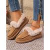 Women's Plus Size Furry Cuff Flat Cotton Shoes Autumn Winter Fleece Lined Warm Slip on Shoes
