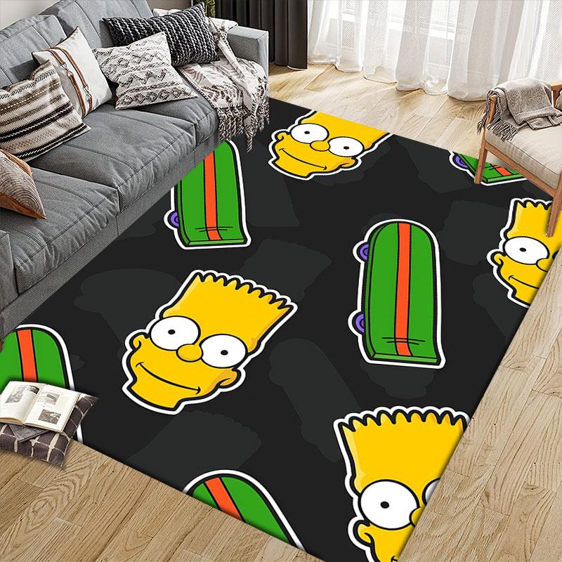 Bart Simpson Flannel Printed Carpet, Home Sofa Decoration for Living Room & Bedroom, Non‑Slip Play Flannel Floor Mat for Game Room