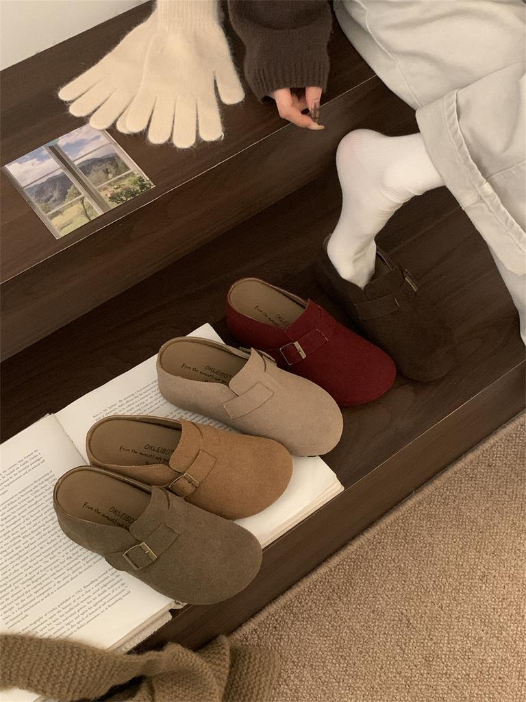 2025 new thick-soled inner height-increasing Boken shoes women's outer wear bag head half slippers spring and autumn one-pedal lazy slippers