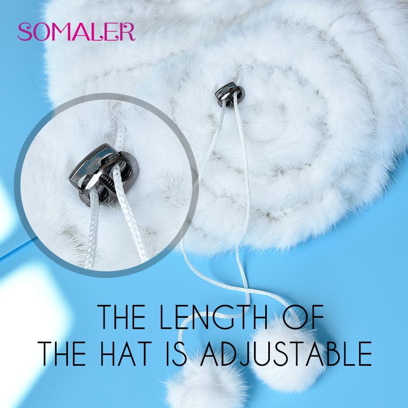 SOMALER Winter Mink Fur Hats for Women Warm Loose Casual Girls Slouchy Beanie for Cold Weather