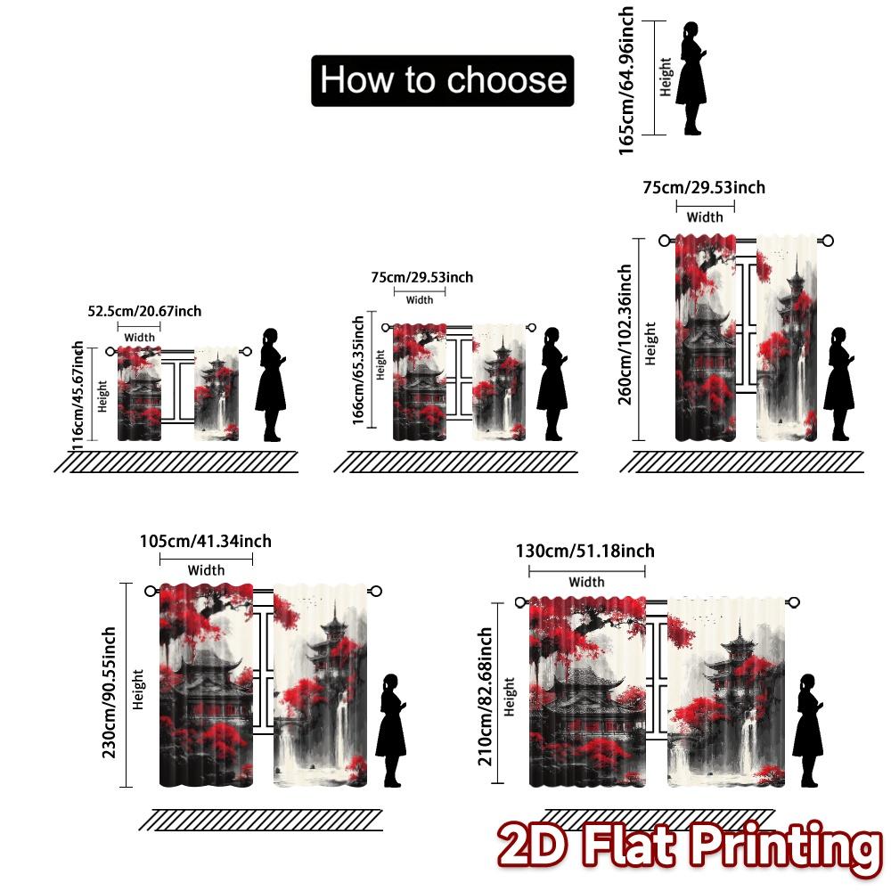 2pcs   2D FLAT PRINTING Curtains (Without Rod) Crimson Serenity Popular Light Filtering Curtains Polyester Easy Install Curtains