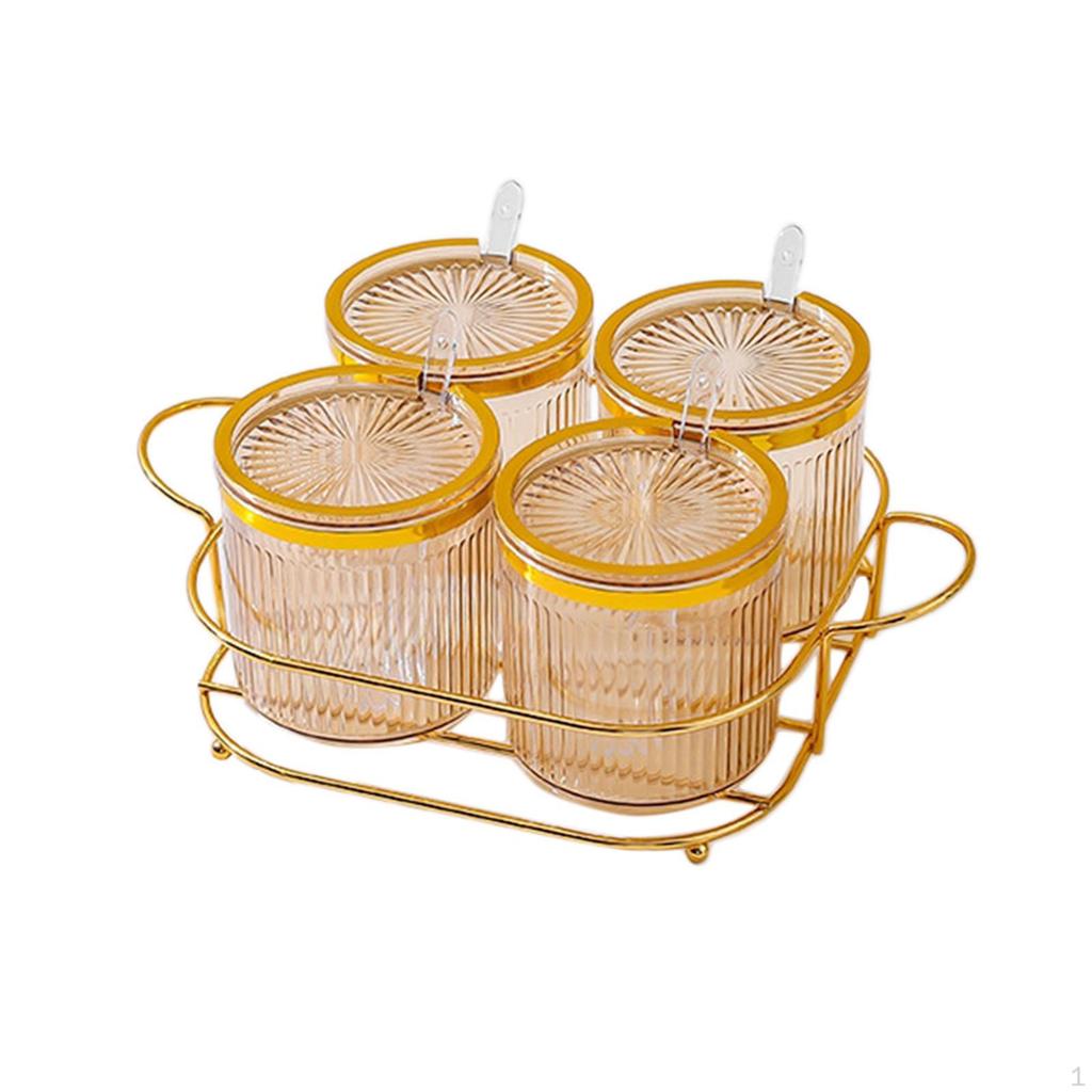 Condiment Jar Container with Holder Integrated Design Multifunction Spice Lids Spoon and for
