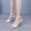 Schuhe für Damen 35-42 Sommer Mode Damen Hoher Absatz Peep Toe Pailletten Spitze Party Abend Hochzeit Schnallenriemen Sandalen