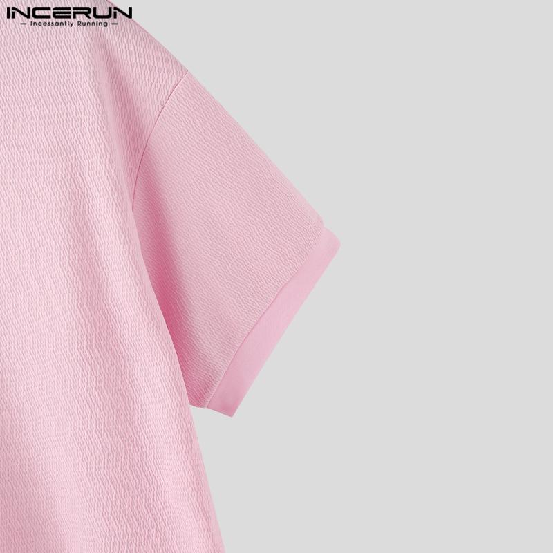INCERUN Übergroße Herren Umlegekragen Kurzarm Textur Lässige T-Shirts Tops