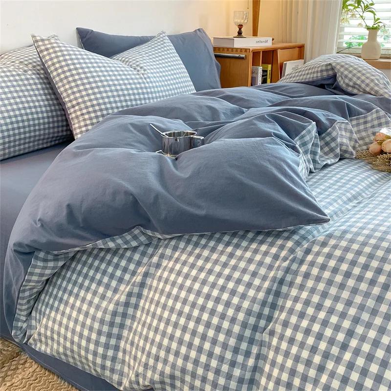 New Pure Cotton Labeled Bedding Set Simple Solid Double-Sided Color Quilt Cover Sets Soft Cozy Breathable Textile Supplies