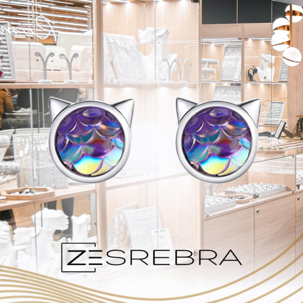 Delicate S925 Earrings, Cat-Shaped, Holo, Ks082