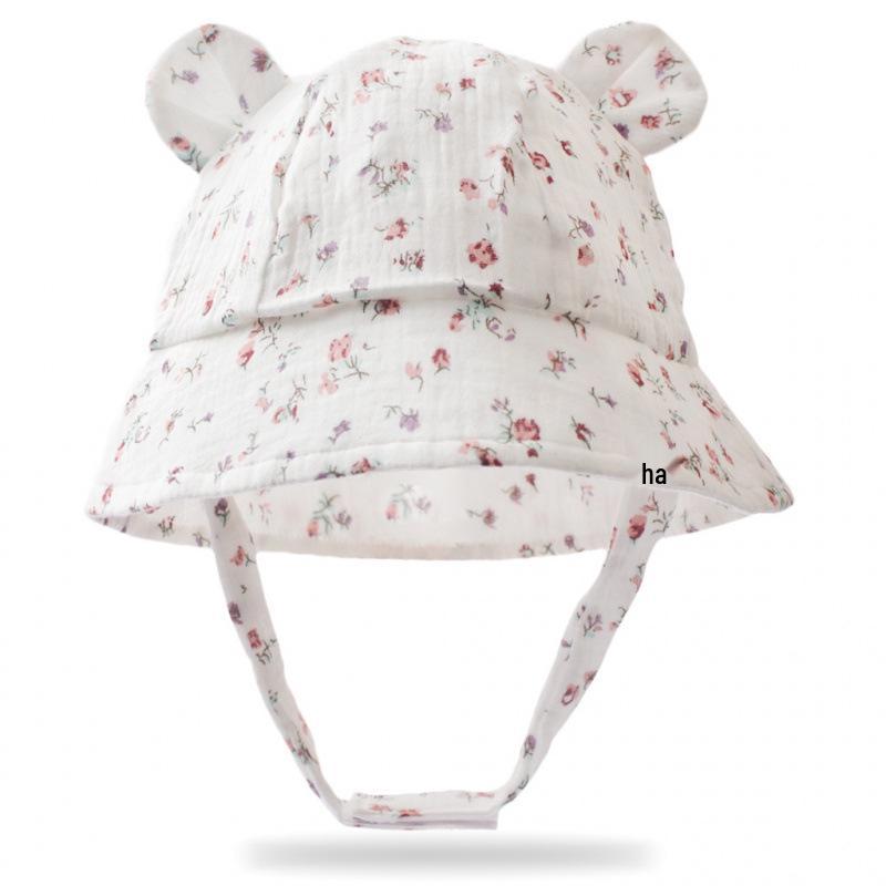 Summer Baby Bunny Ear Sun Hat - Printed Gauze Fisherman Hat for European & American Children