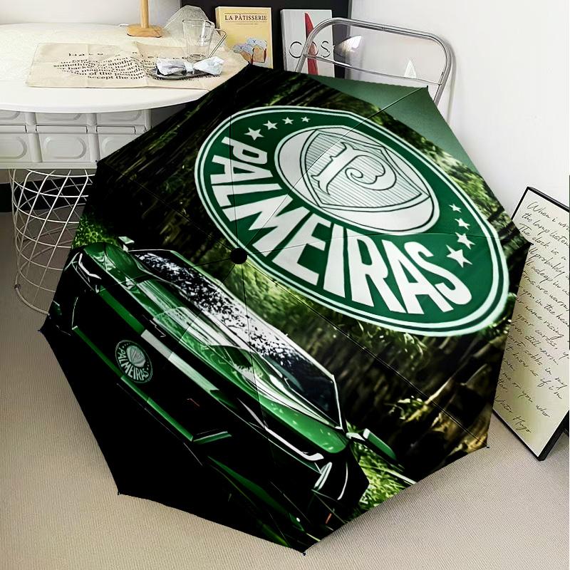 1PC Green And White Passion Printed Umbrella Folding Umbrella, Automatic Umbrella 8-Frame for Travel, Camping Fan Gifts Christmas Gifts