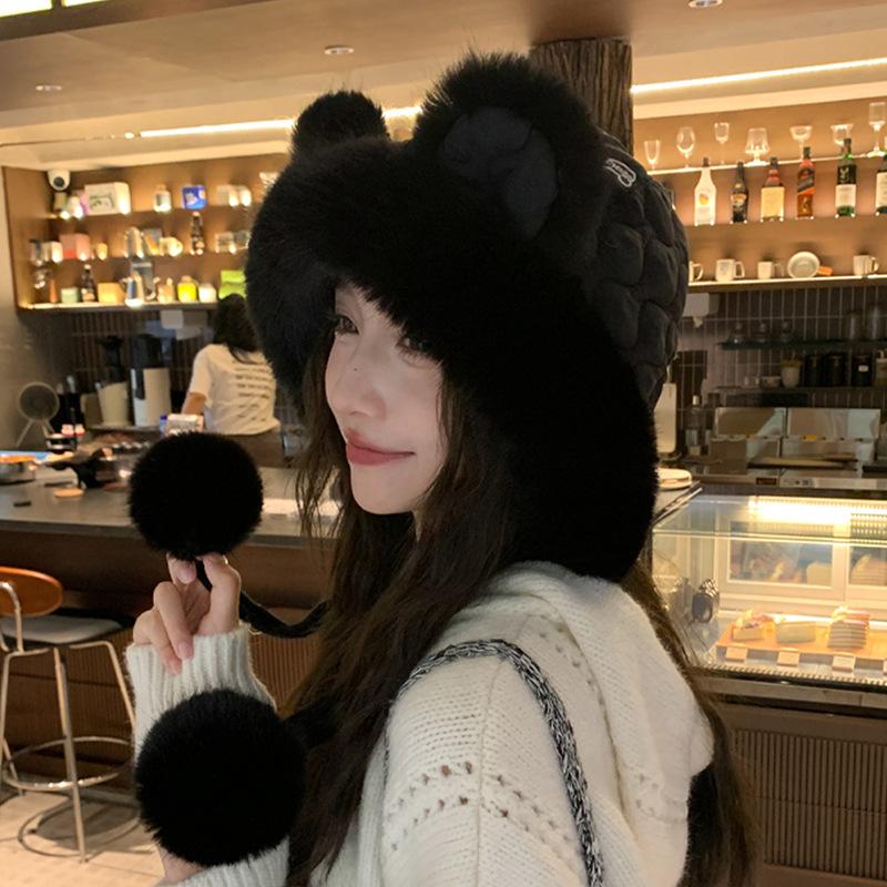 

Новая милая шапка-медведь женская плюшевая теплая защита для ушей панама делает лицо маленьким универсальная модная