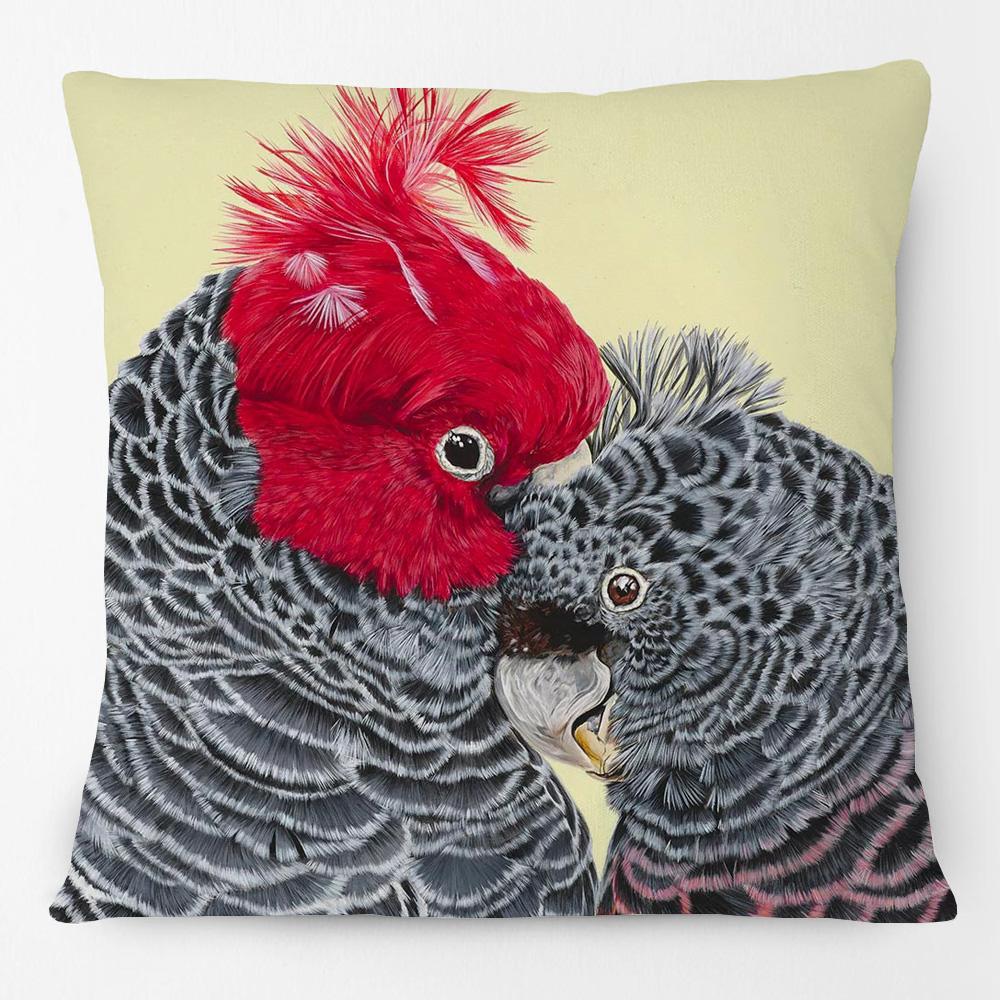 Australia Native Birds Parrots Maggie Black Cockatoo Honeyeater Print Cushion Cover Sofa Decor Pillow Case