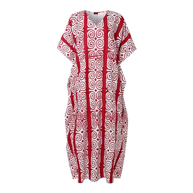 Summer Women Short Sleeve Striped Print Casual Loose Oversized Long  Maxi Robe Dress