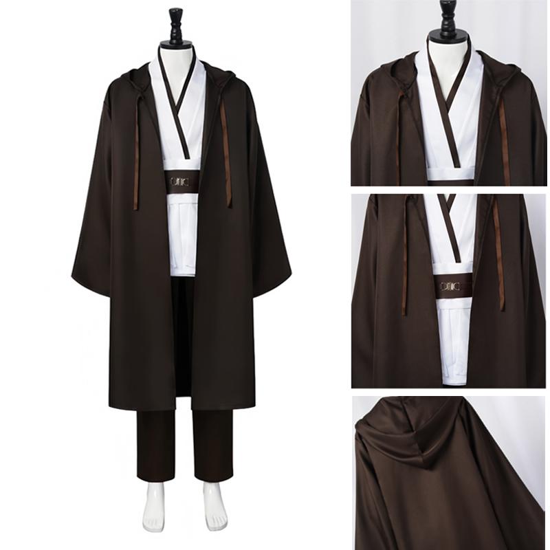 Men's Halloween Jedi Cosplay Costume Adults Obi-Wan Kenobi Tunic Hooded Robe Outfits Halloween Cosplay Uniform Full Set