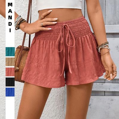 Summer Elastic Waist Drawstring Flowy Shorts Casual Smocked High Waist Ruffle Hem Shorts