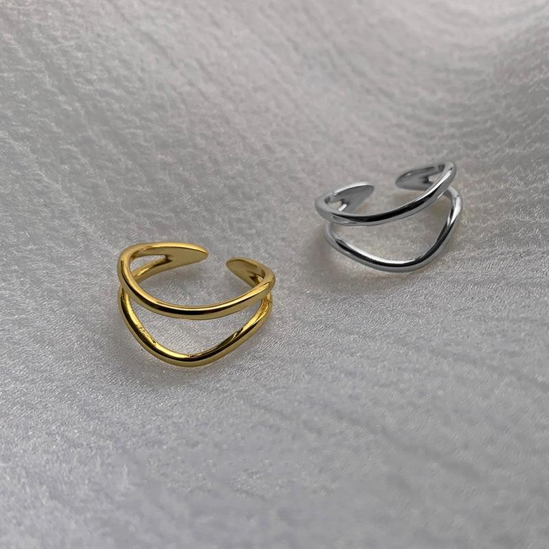 Silver Color Minimalist Double Layered Geometric Opening Ring For Charming Women Fashion Jewelry Personality Accessories