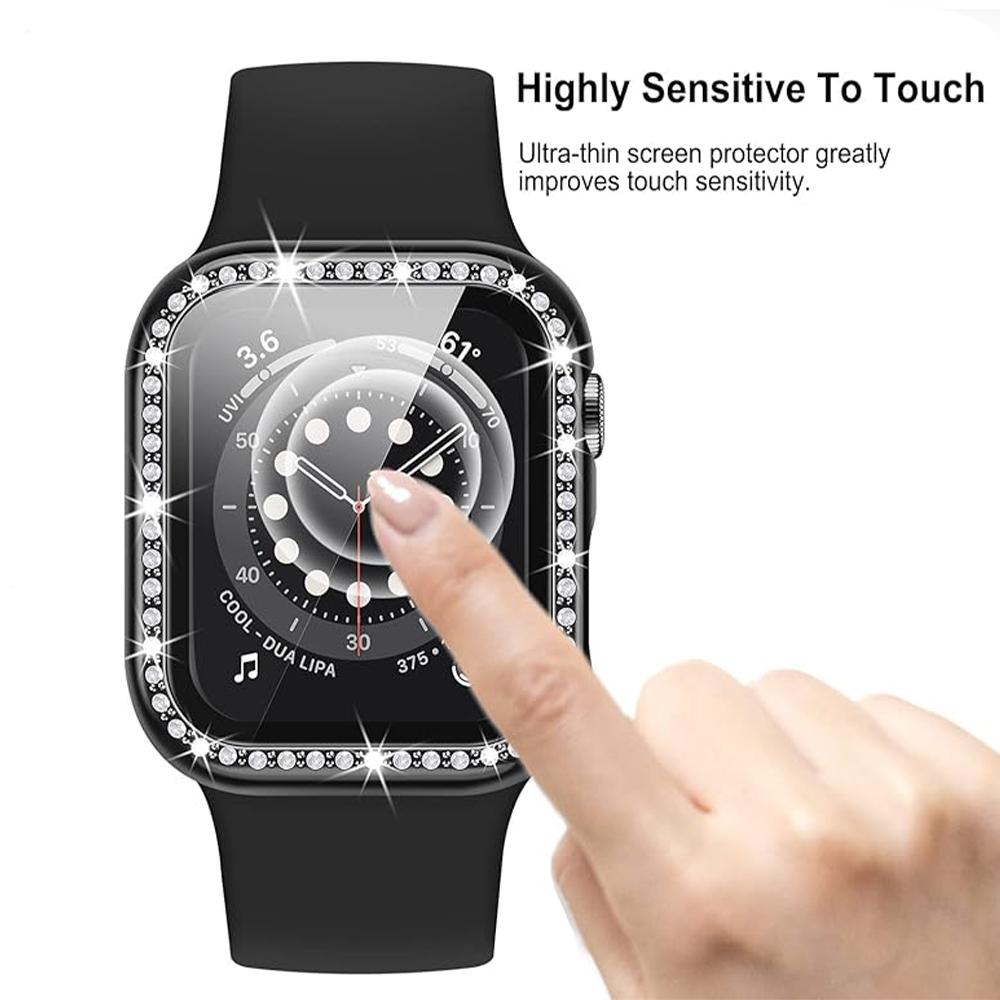 Glass+Watch Cover for Apple Watch 49mm 45mm 44mm 41mm 38mm 40mm Bling Case Diamond Bumper Protector for iwatchSE 8 9 7 6 5 4 3 2