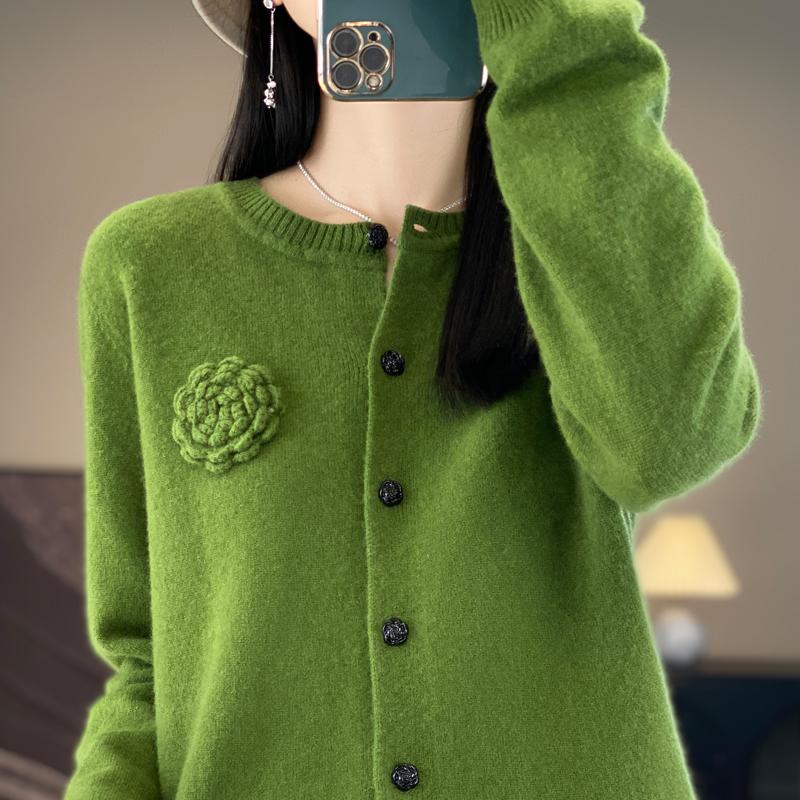 QingHe Cashmere Women's 30% Cashmere Cardigan - Soft & Warm Wool Blend Sweater
