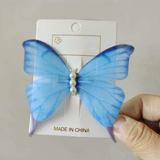 1 Pair Women Hairpin Gauze Butterflies Decor Hair Clips Retro Style Non-slip Durable Hairpin Hair Accessories