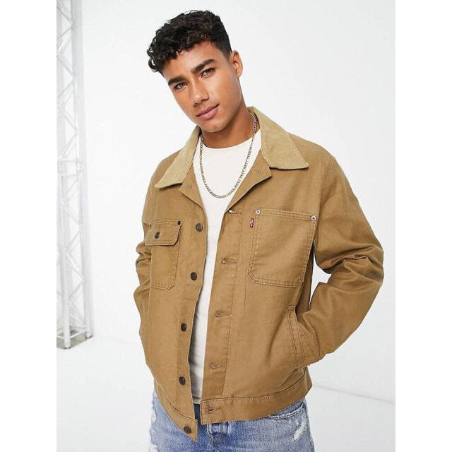 

Levi s stock denim trucker jacket in tan with cord collar