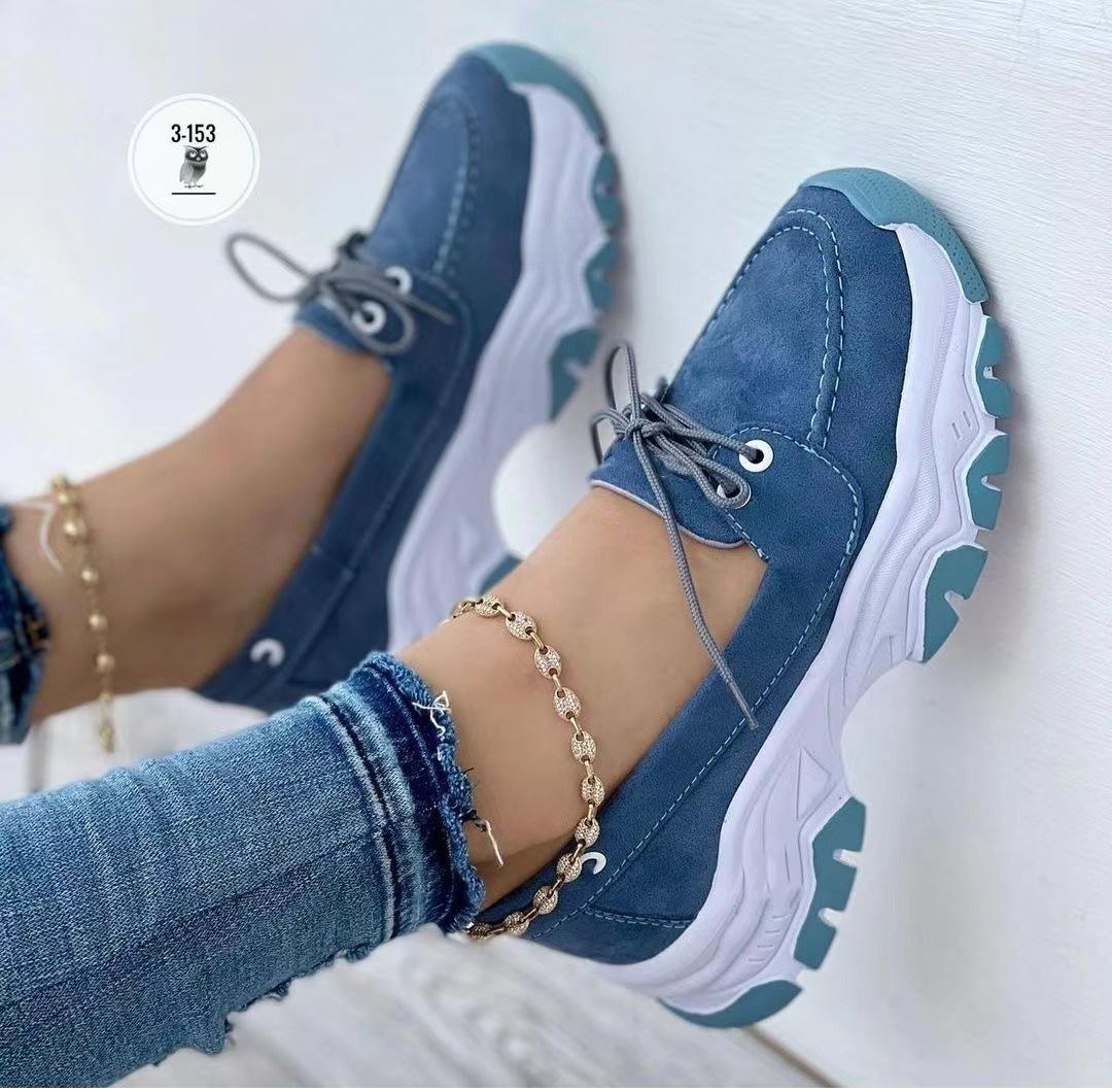 

Большие размеры одинарных женских туфель 2024 года, новые осенние туфли с круглым носком, на толстой подошве, с низким верхом, на шнуровке, с плоским дном, повседневные спортивные туфли 43