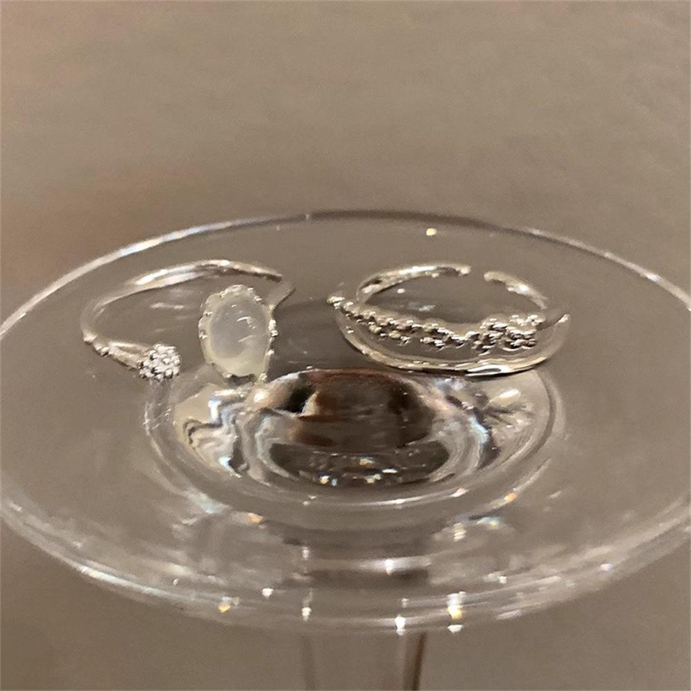 Double-layer moonstone ring Light luxury niche design ring Personality fashion temperament Versatile index finger ring