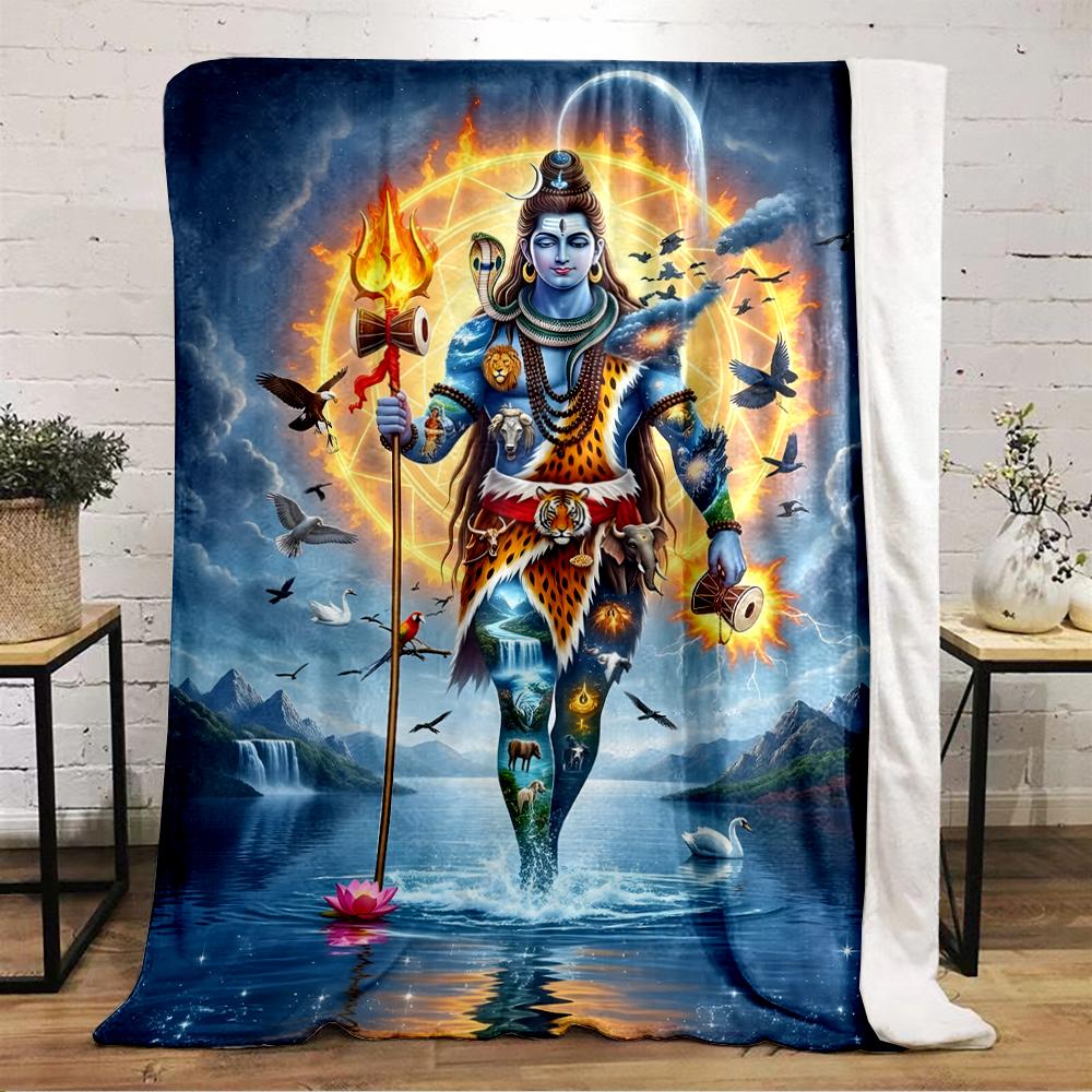 Hindu God Shiva Artwork with Cosmic DesignFlannel Blanket for Bedroom, Living Room, Sofa, and Nap