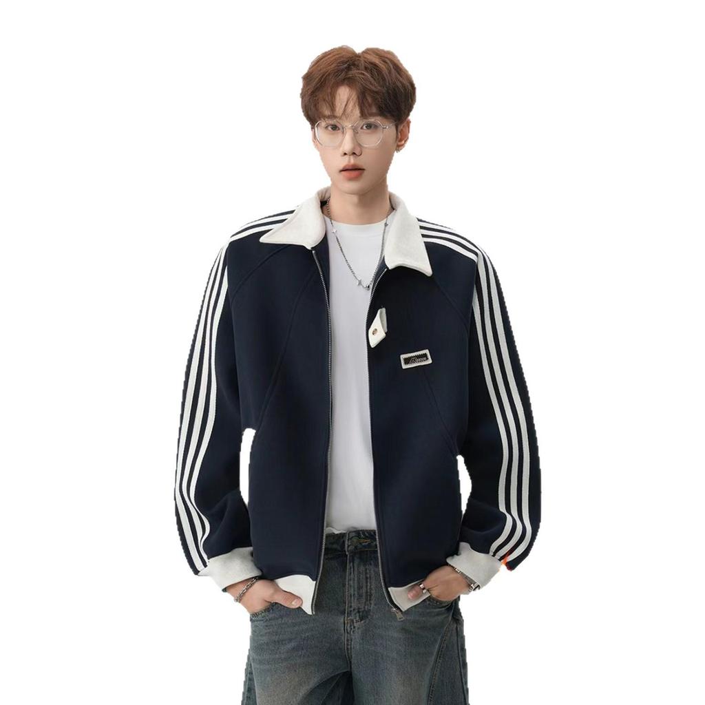 Unisex Academy Style Stand Collar Jacket - Autumn/Winter Loose Fit, Plus Velvet, Sporty Baseball Hoodie Outerwear.