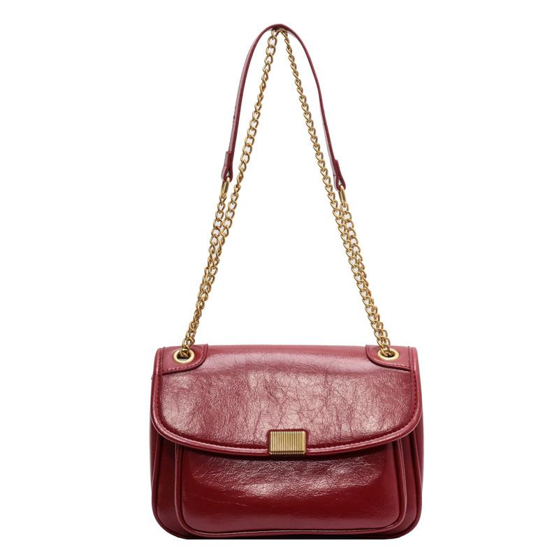 Autumn and Winter Chain Women's Bag, Shoulder Messenger Bag, Solid Color Simple Bag, Retro Casual Small Square Bag Women