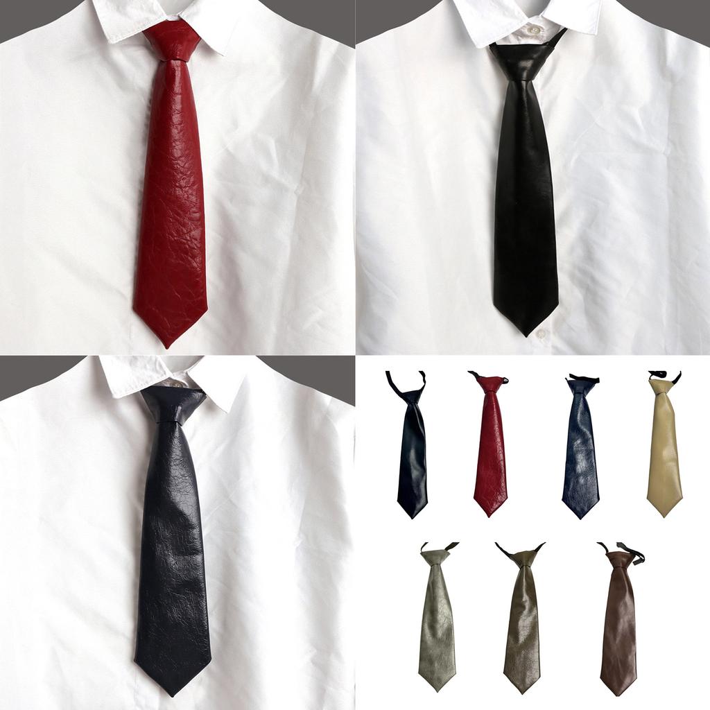Campus Preppy Necktie Faux Leather Neck Tie Student Uniform Adjustable Pre Tied Neck Tie Shirt Collar Neckwear for Women