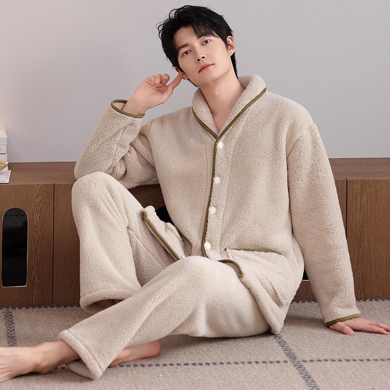 Couple pajamas winter warm coral fleece men's long-sleeved trousers high-end women's flannel loungewear set