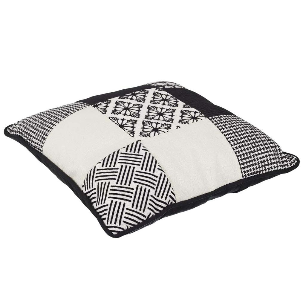 Les Trésors De Lily [A0876] - Designer Cushion 'Patchwork' Black and White - 40 Cm